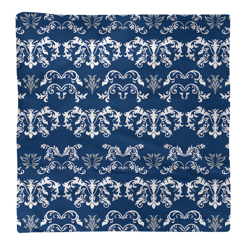 Damask Square Napkin, White/Speed Blue/Gray, Polyester, 22" W x 22" L