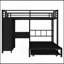 Lit superposé double au-dessus de simple avec garde-robe intégré, lit superposé en métal avec lit gigogne, bureau pliable, échelles, conception à réduction de bruit, noir-1719468704