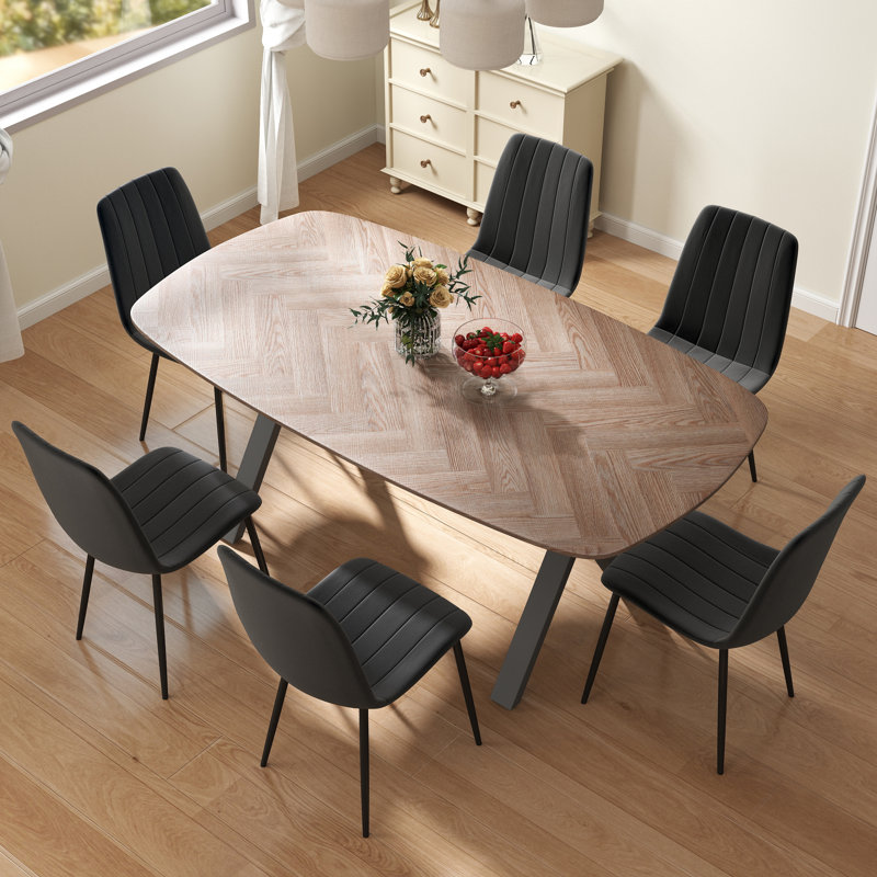 Ensemble de table de salle à manger rectangulaire 71 po, Noir, noir, noir, noir, 7