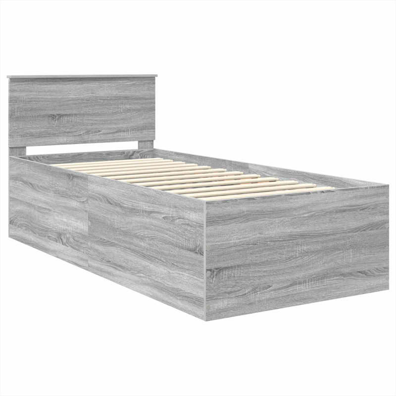 Bed Frame, European Single (90 x 200 cm), Grey Sonoma