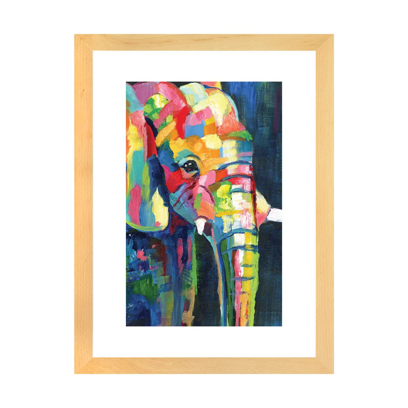 «Vibrant Elephant» par Nan - impression, Encadré naturel, H 32 po x l 24 po x P 1 po