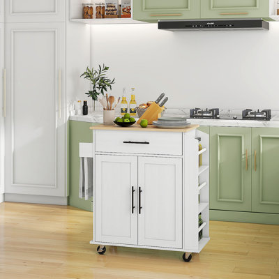 Îlot de cuisine avec rangement, chariot de cuisine roulant avec prises CA et ports USB HOMcom, support pour micro-ondes avec serviette et support à épices
