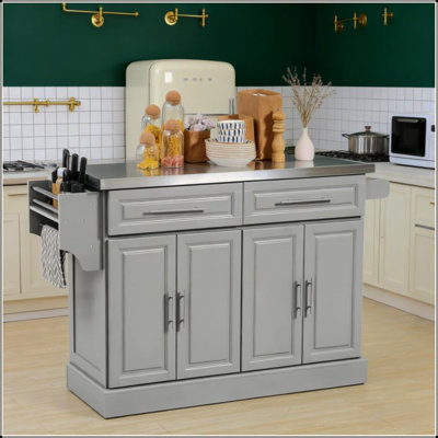 Chariot pour îlot de cuisine avec 2 tiroirs, porte-épices, couteau et porte-serviettes Kitchen Island