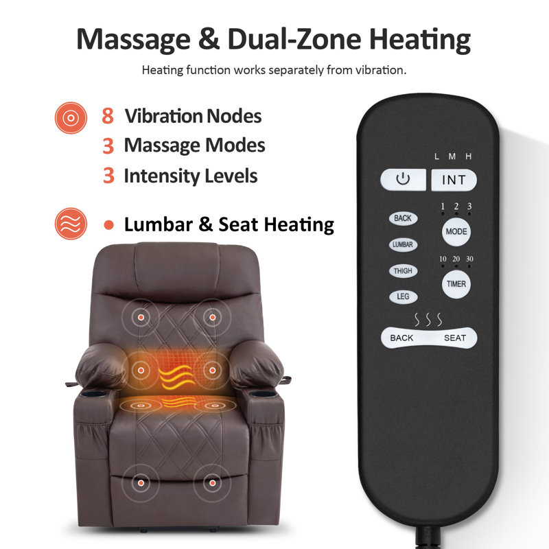 Lift Assist Recliner with Massager, Dark Coffee Faux Leather