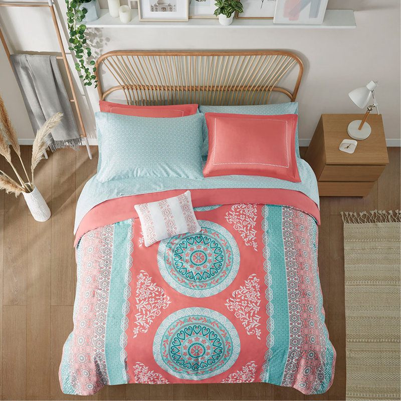 Ensemble d'édredon simple avec draps, Édredon pour lit simple + 8 pièces supplémentai, Rose