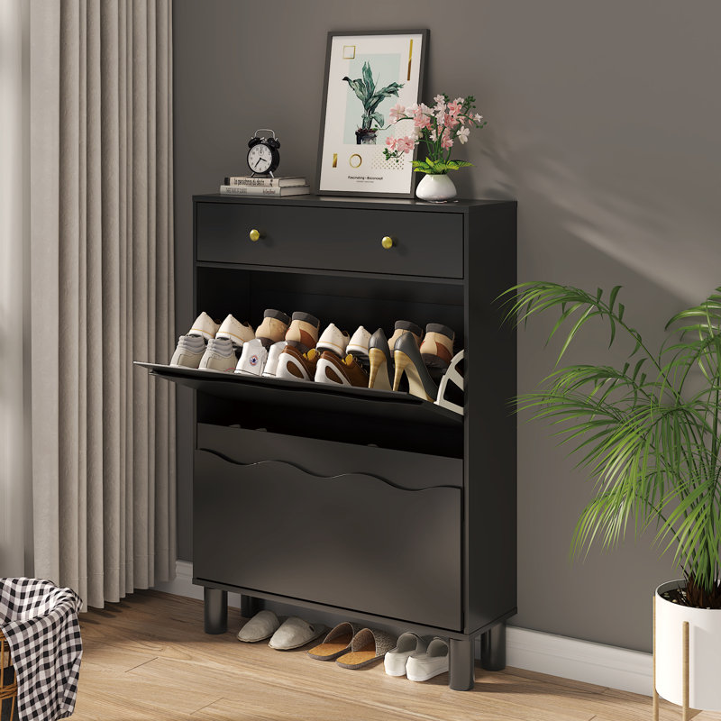2-Tier Shoe Cabinet with Drawer Entryway Storage Unit, Black