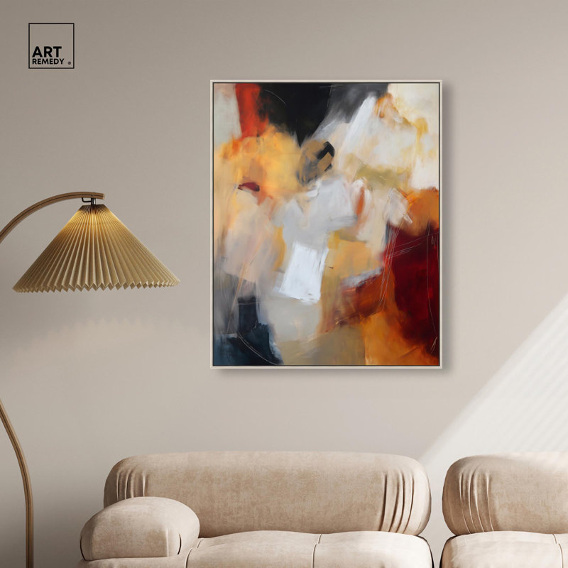 «Earth and Fire III» par Art Remedy, H 31 po x l 25 po, Cadre flottant, Argent argent