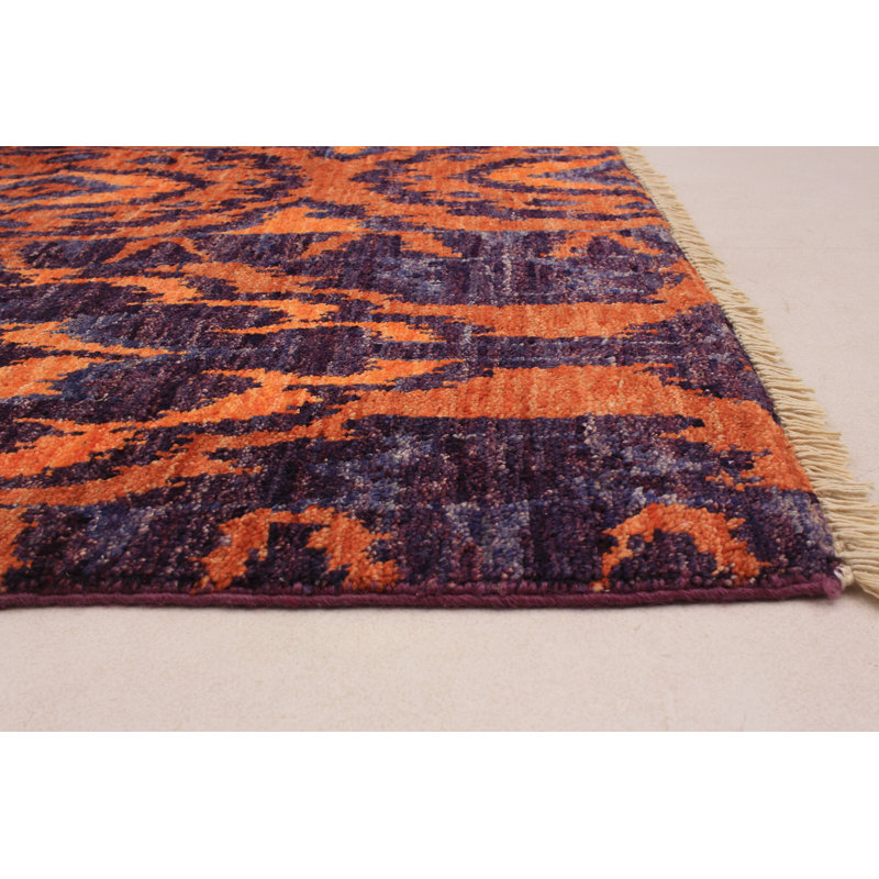 Tapis unique en laine noué à la main orange Shalimar des années 2010 de 6 pi x 6 pi 3 po Céline