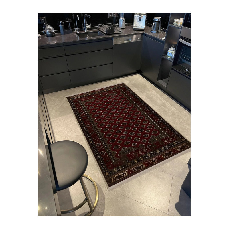 Silvio Vintage Burdy Beige Traditional Themed Floral Patterned Woven Washable Rug, Rectangle 4'8" x 6'7"
