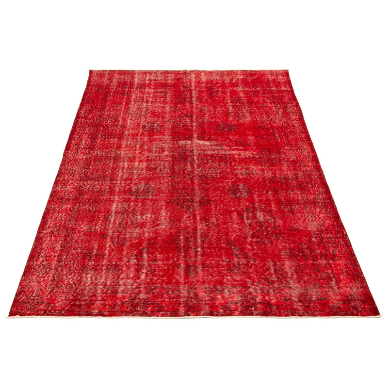 Tapis décoratif en laine rouge foncé de conception unique noué à la main des années 80 de 6 pi 5 po x 10 pi 2 po Devinder