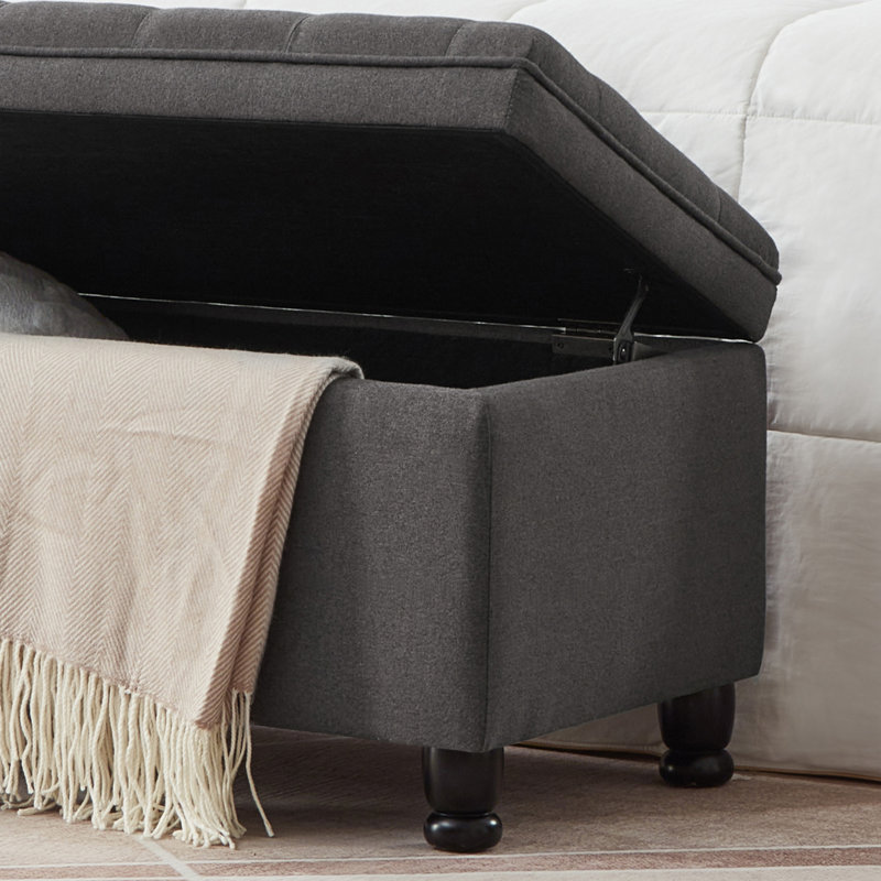Upholstered Tufted Button Storage Bench, Dark Gray