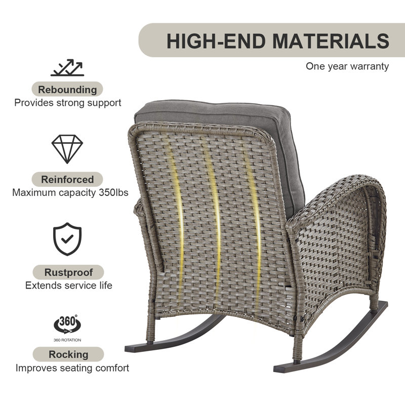 Ensemble de chaises berçantes en osier avec table d'appoint Esquer, Gris, Gris