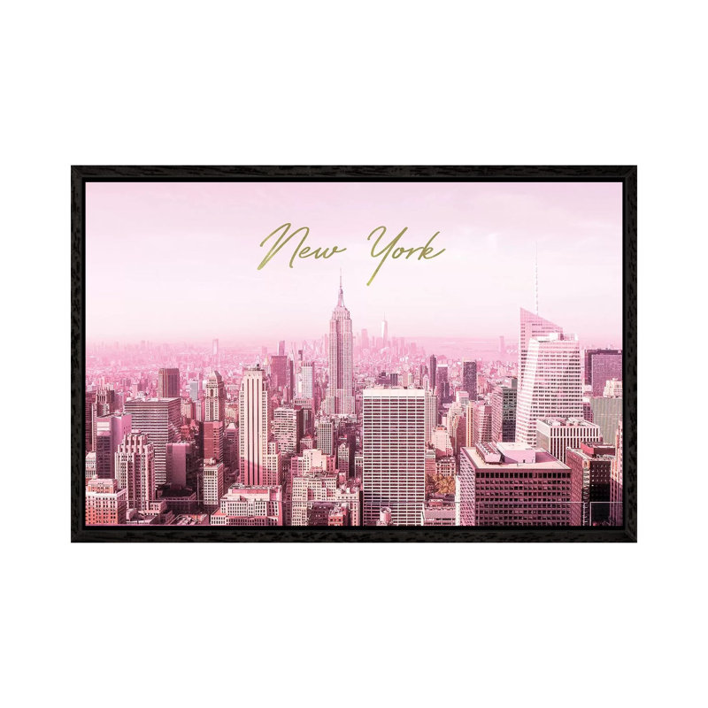 Pink New York - Print on Canvas, Black Framed, 45.72cm H x 66.04cm W x 3.81cm D