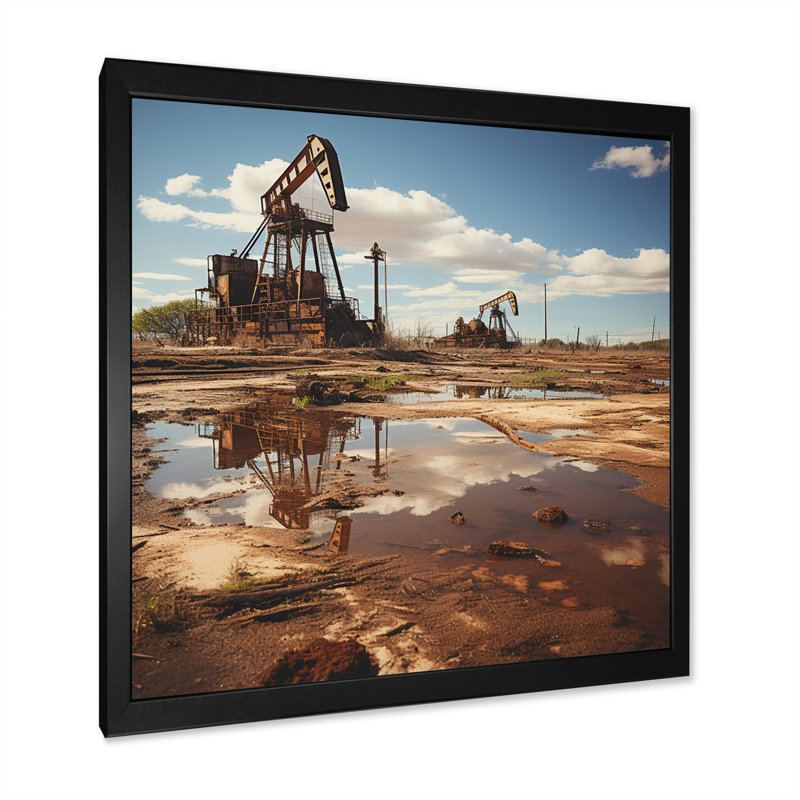 Photographie de champ de pétrole du Texas - art mural encadré Texas, H 16 po x l 16 po x P 1 po, Cadre simple noir