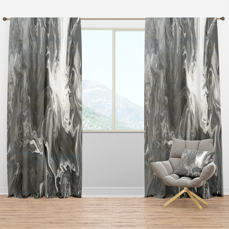 Hand Painted Marble Acrylic I - Modern Velvet Curtain - 1 panel, 52" W x 84" L, Black/White