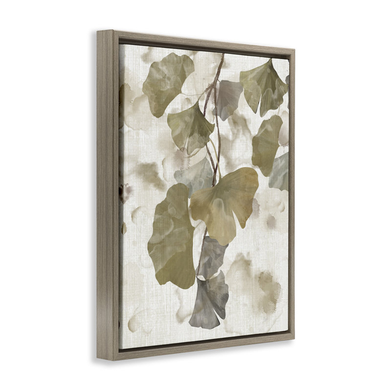 Feuilles rustiques de ginkgo, H 21 po x l 17 po, Cadre flottant orme Montalcino
