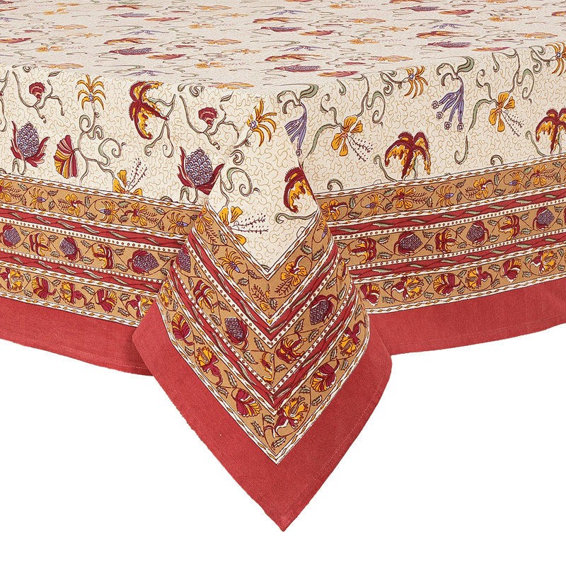 Fleurs Des Indes Handmade Floral Tablecloth, 59" Square, Red/White