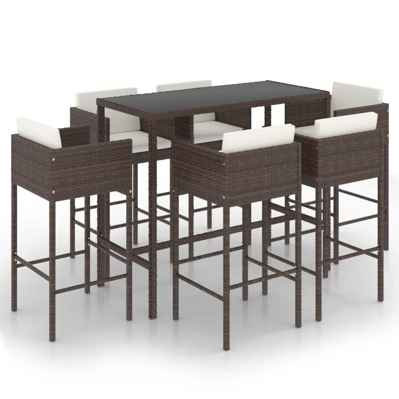 Garden Bar Set with Cushions, Brown