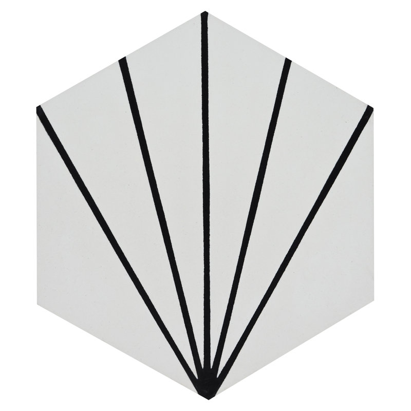 Menara 8" x 9" Cement Patterned Wall & Floor Tile, Off White/Black