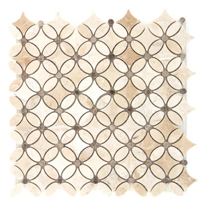 Carreau de mosaïque murale en marbre 12 po x 12 po, Beige / Brun