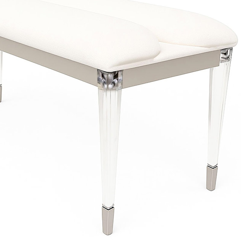 Banc de siège contemporain tapissier argenté avec pieds en acrylique, 1 pièce, bois d'ingénierie, pour chambre à coucher, siège de conception rectangulaire, forme