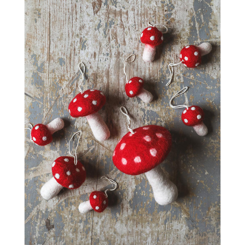 Nordic Felted Mushroom Ornament - Mini - Set of 6