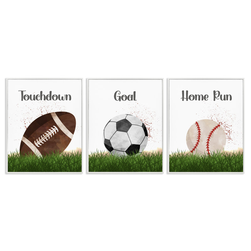 «Have A Ball Team Sports», ensemble de 3 giclées encadrées, design par Christine Simpson Art, H 20 po x l 16 po