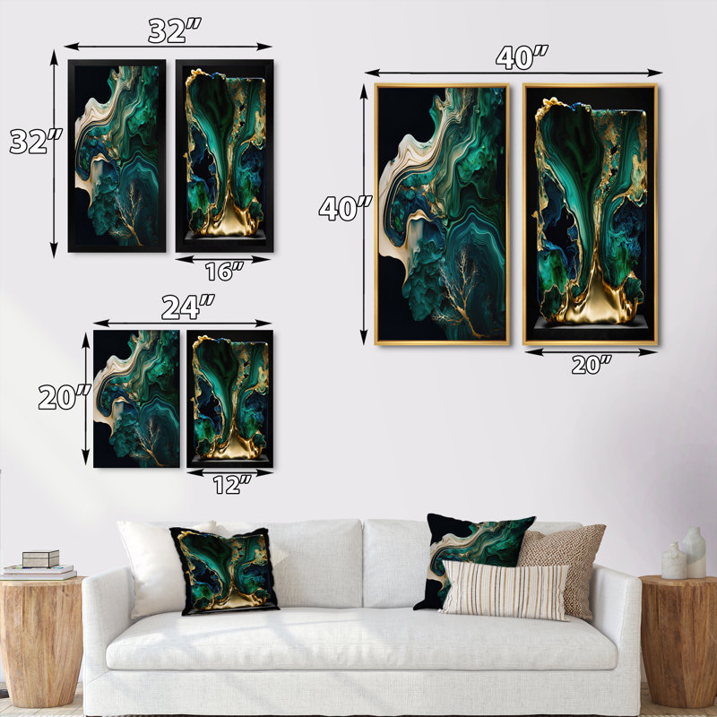 «Abstract Geode Marble», 2 pièces sur toile, H 32 po x l 32 po, Cadre noir