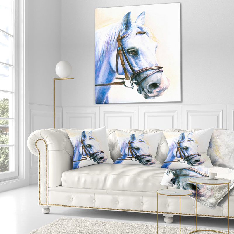 Cheval bleu avec bride - coussin imprimé animal, 16 po x 1 po, Coussin décoratif