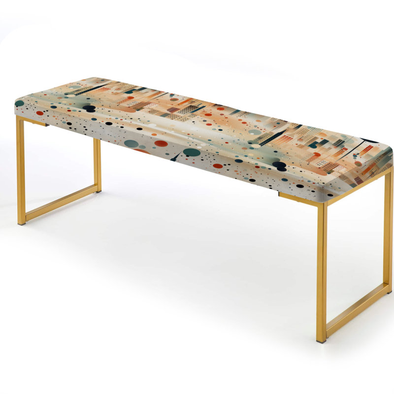 Coral And Beige Polka Dot Skyline - Polka Dots Upholstered Gold Bench
