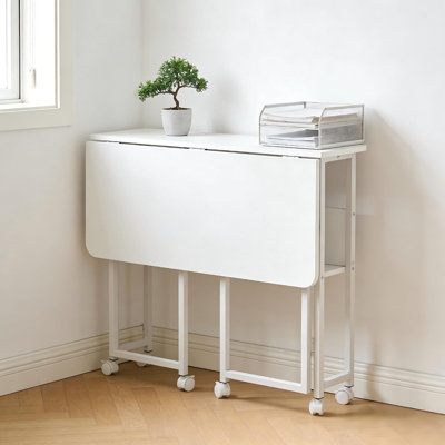 Bureau de bureau mobile pliable avec roulettes et tablette de rangement