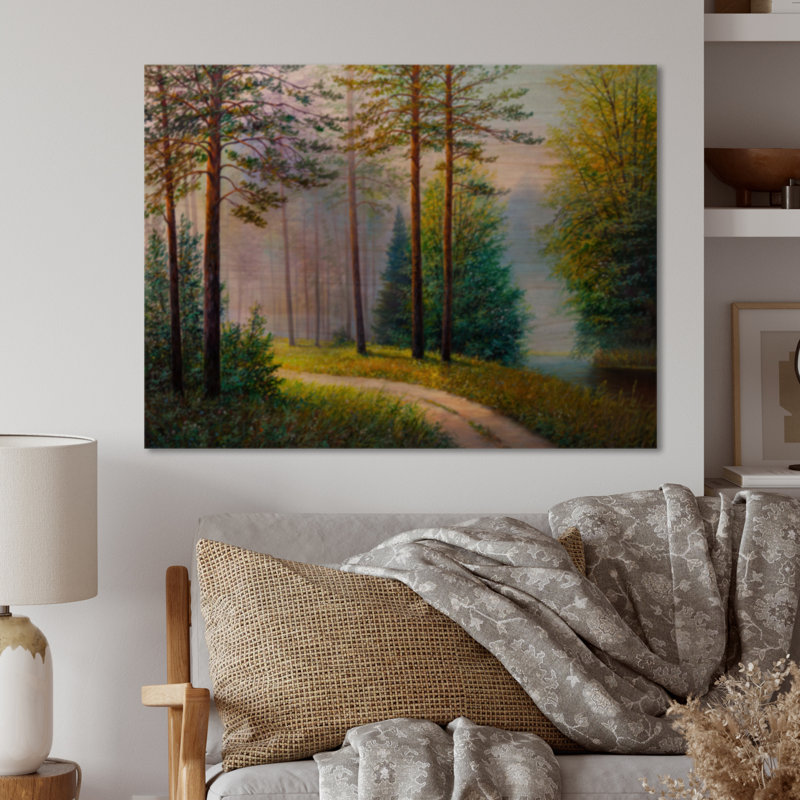 «Subtle Evening Light Through The Trees II», reproduction d'art murale Lake House, Cadre noir, H 12 po x l 20 po x p 1 po