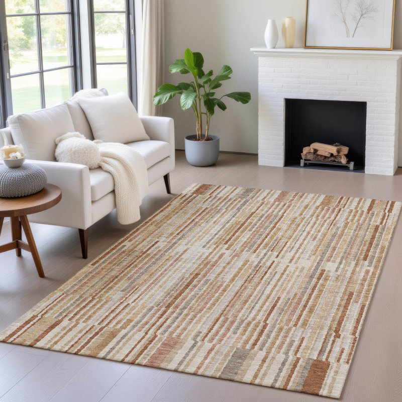 Tapis terre cuite lavable à la machine intérieur / extérieur Xhevrie, Rectangulaire 3 pi x 5 pi