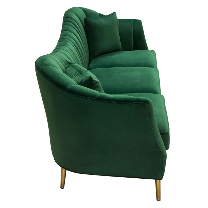 Ava 93'' Emerald Green Velvet Tufted Sofa with Gold Legs