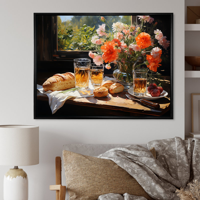 «Rustic Banquet in France I», reproduction sur toile, Cadre flottant noir, H 12 po x l 20 po x P 1 po