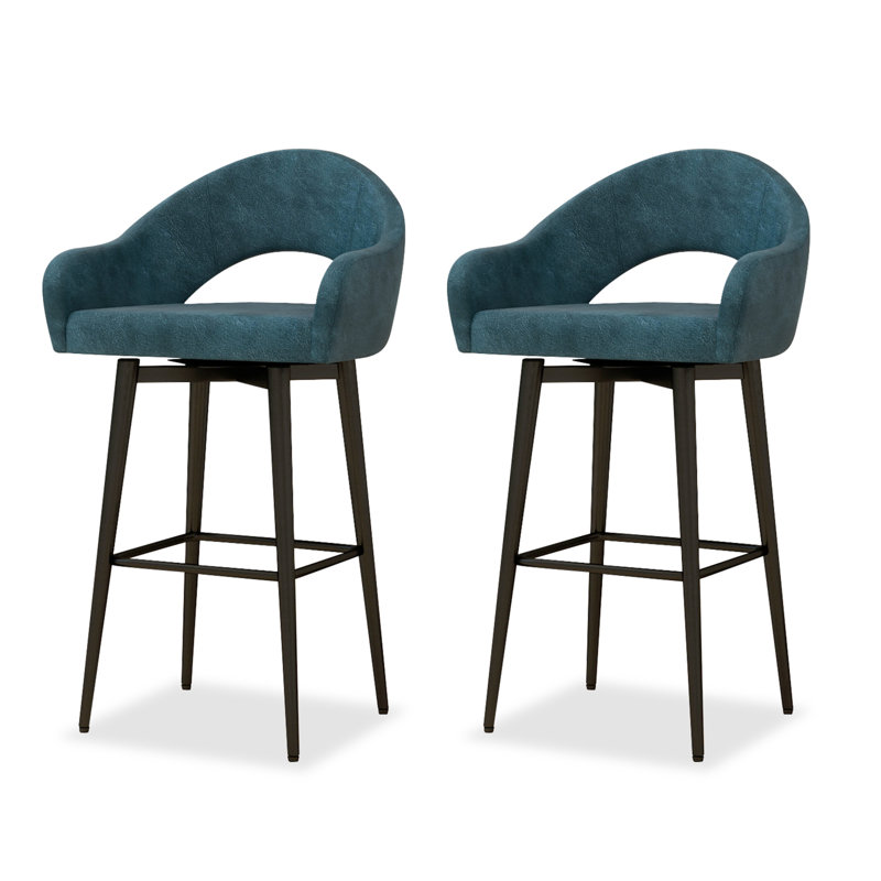 Corrigan Studio Swivel Bar Stool With Back, Blue, Extra Tall (38.8" Seat Height)