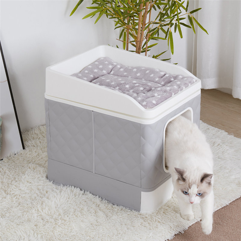 Litière pour chat fermée avec lit pour animal de compagnie amovible