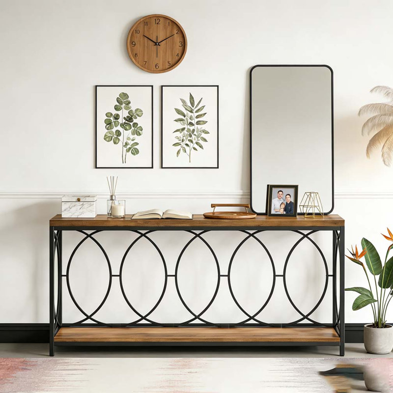 2-Tier Long Console Table Sofa Table Entryway Console with Storage Shelf