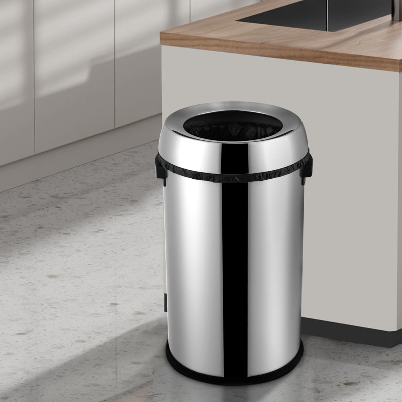 Poubelle commerciale 65L / 17 gallons, poubelle à couvercle ouvert en acier inoxydable robuste, poubelle résistante aux empreintes digitales