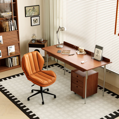  Chaise de bureau moderne sans accoudoirs avec roulettes, chaise de bureau rembourrée en cuir de polyuréthane, chaise d'ordinateur à hauteur réglable avec dossier haut pour le bureau personnel, le meuble-lavabo et la salle d'étude