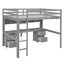 Lit mezzanine double avec bureau, armoires, tiroirs et plateau de chevet, station de charge, gris