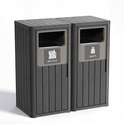 33.09"W Weather-Resistant Resin Trash Can(Black)