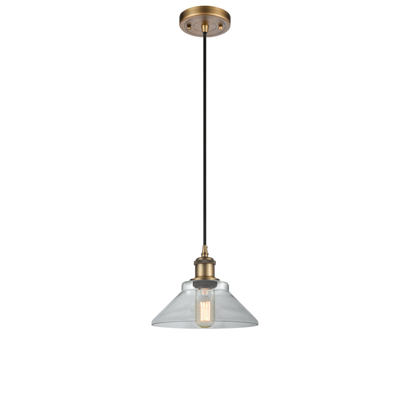 Luminaire suspendu conique 1 lumière Reede, Laiton brossé, Transparent