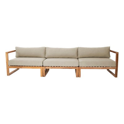 Jakaleb 123'' Wide Teak Patio Sofa with Sunbrella® Cushions