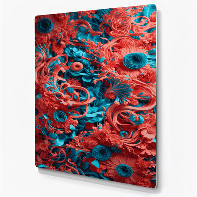 Abstrait floral 77, art mural en métal brun