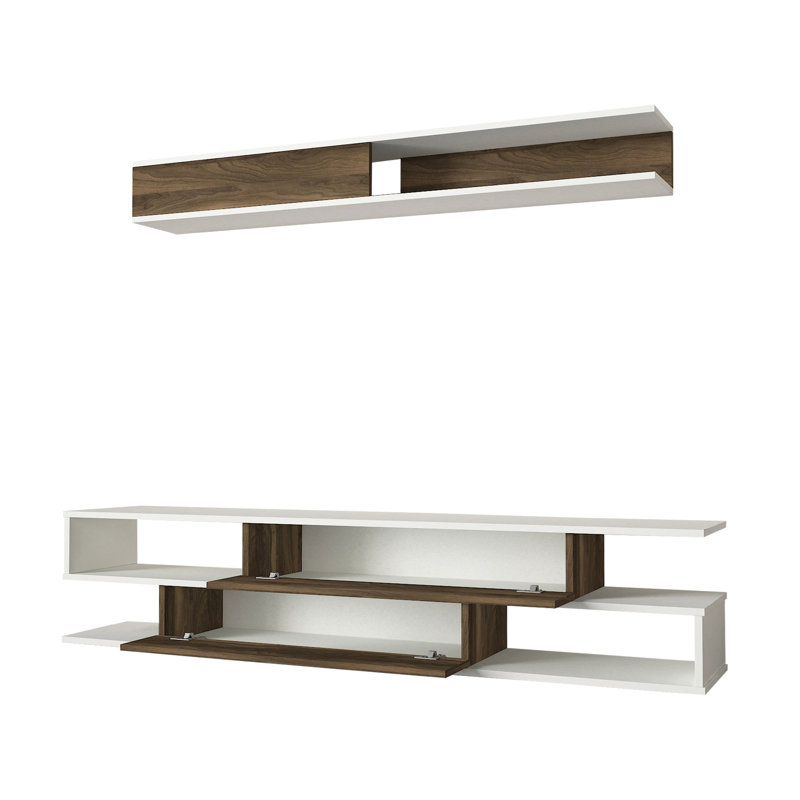 Chantalle Scandinavian TV Unit, White & Walnut, 69.3 x 15.6 x 12.4 Inches | 100% Melamine Coated Particle Board, Thickness: 0.7 Inches | Features Multiple Shelves & Wall-Mountable Design | Perfect for Modern Living Rooms
