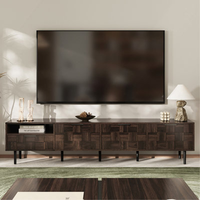 Meuble télé Mid-Century moderne pour téléviseurs de 65 pouces et plus avec armoires de rangement, idéal pour les salons organisés