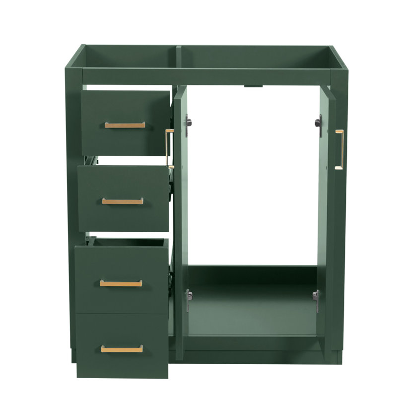 Ensemble de meuble-lavabo autoportant avec cadre en bois massif 30 po, 3 tiroirs et portes à fermeture douce, Green, 30" W