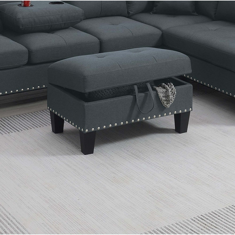 Living Room Furniture 3-PCS Sectional Sofa, Charcoal Fabric