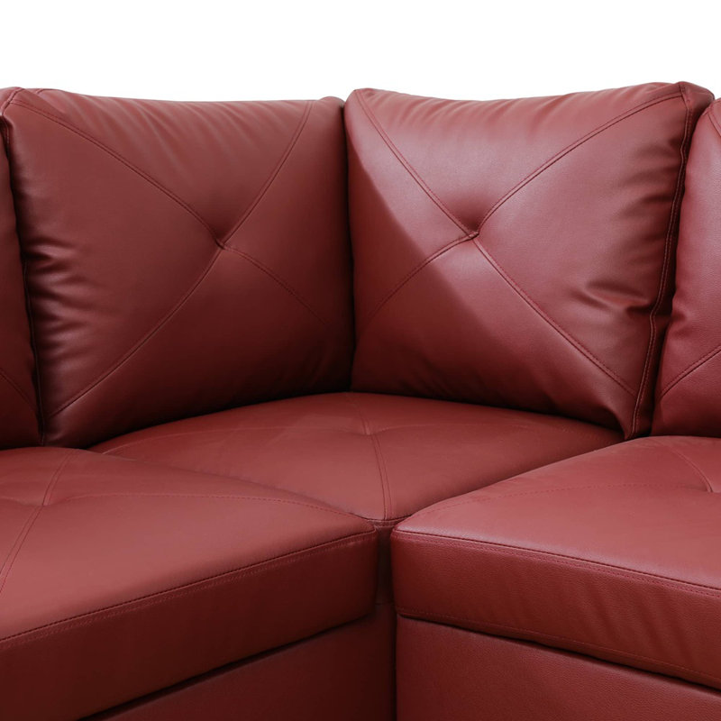 Halid Wide Sofa & Chaise with Ottoman, Right Hand Facing, Faux Leather Burgundy